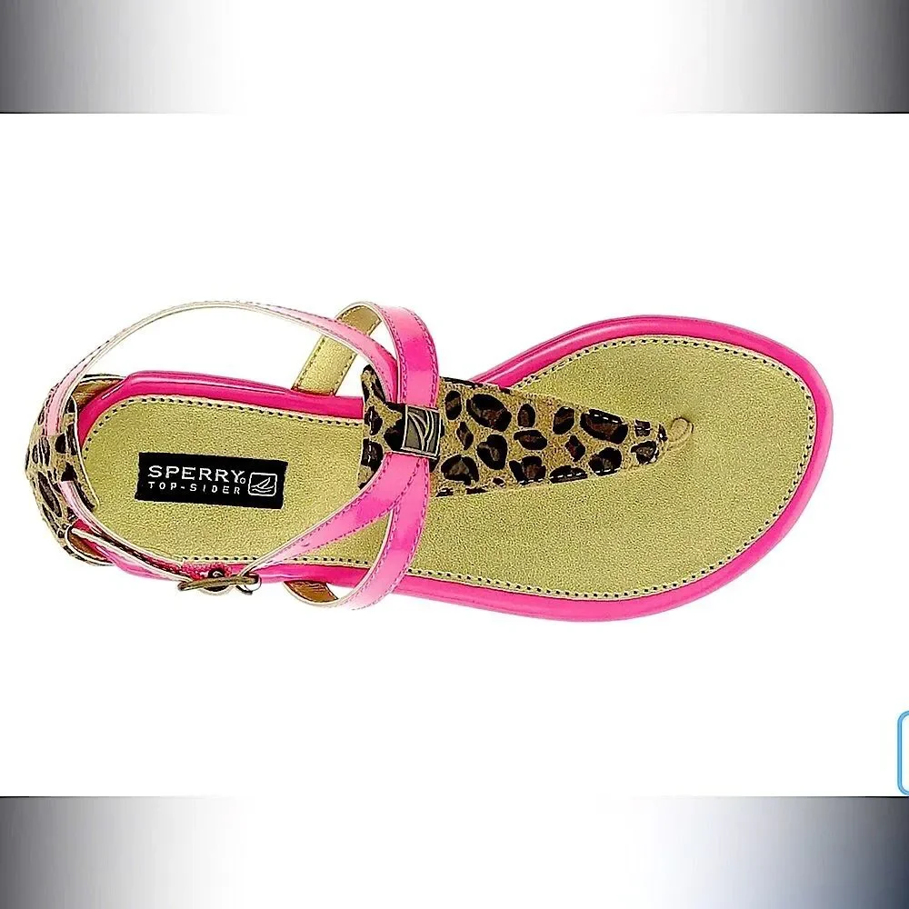 Sperry Little Girls' Leopard Summerlin T-Strap Sandals size 4